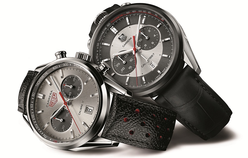 CAR2C11 and CV2119 TAG HEUER CARRERA JACK HEUER EDITIONS 2012 AND 2013 MOOD PACKSHOT ON WHITE BACKGROUND